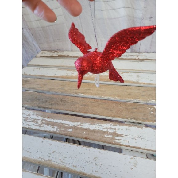 Red hummingbird bird glitter ornament Xmas holiday tree - Picture 3 of 6